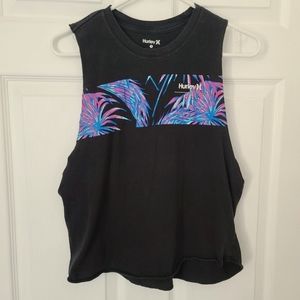 Hurley women's black tank top pink and blue graphic size small